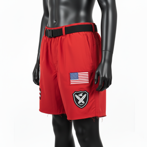 Short de bain femme en microfibre polyester 160 GSM à séchage rapide, style extérieur, avec patch brodé et logo personnalisé, rouge - Product Image 2