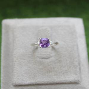 Bague artisanale en argent sterling avec améthyste taille coussin, pierre de naissance de février, pour femme, cadeau de bijoux, vente en gros - Product Image 1