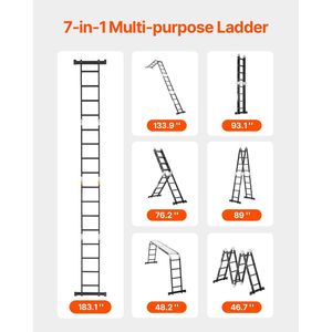 7-in-1 Multi-Purpose Folding Tall Extension Step <b>Ladder</b> 4-Step Scaffolding Plank Telescoping 15.5" Frame - Product Image 2