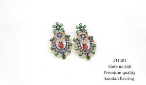 Pendientes colgantes Kundan 11401, latón chapado en oro, circonita, diseño floral, pendientes Kundan, joyería para bodas y fiestas, para mujeres. - Product Image 6