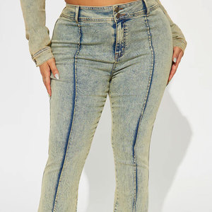 Jean en denim pour femme de haute qualité 2026 avec poches latérales, coupe évasée large, couleur gris, modèle bootcut personnalisé - Product Image 3