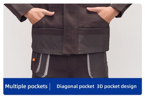 Combinaison de travail en coton pour hommes, résistante à l'abrasion, noire et grise, uniforme - Product Image 4