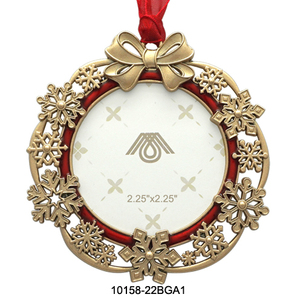 Round Metal <b>Christmas</b> Ornament with Snowflake Design 2.25x2.25 Inch Red and champagne Finish Traditional Style Indoor Decor - Product Image 1