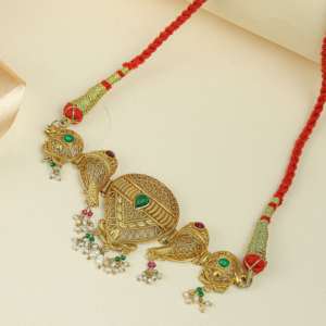 Attractive South Indian <b>Choker</b> Necklace 925 <b>Silver</b> Gold Plated Royal Temple Jewelry for Women - Product Image 3