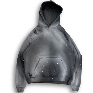 Sweat-shirt à capuche pour homme en molleton de coton délavé, effet vieilli et déchiré, style vintage - Product Image 1