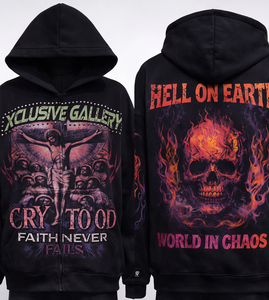 Sudadera con capucha de algodón de moda DTG Puff Spiderss, de peso pesado 400 g/m², de felpa francesa de algodón, para invierno, estilo gótico 1:1, con efecto rasgado de mezclilla - Product Image 5