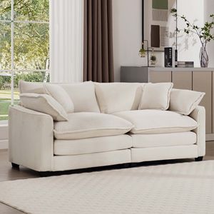 Divano Moderno in Tessuto a 2 Posti con 4 Cuscini, Colore Beige Chiaro, Seduta Ampia e Profonda per Soggiorno - Product Image 1