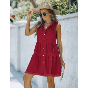 Vestido vaquero corto informal sin mangas con botones para mujer, verano 2026 - Product Image 5