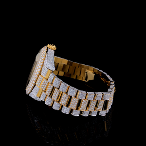 NYC DIAMOND นาฬิกาข้อมือผู้ชายสุดหรู ตัวเรือนทองคำเหลือง ประดับเพชร ระบบควอตซ์ หน้าปัด 40 มม. ตัวล็อคแบบพับได้ - Product Image 3