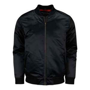 <b>Men's</b> <b>Black</b> Satin Bomber Jacket Stand Collar Zip Up <b>Long</b> Sleeve Casual <b>Coat</b> - Product Image 1