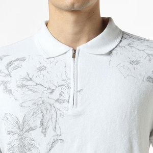 Polo à manches courtes en tricot blanc à imprimé floral pour homme avec fermeture éclair, style décontracté, respirant, coupe classique, faible MOQ, chemises pour homme - Product Image 6