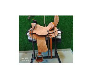 Silla de montar western ligera de cuero rugoso DD color bronce de 10 a 18 pulgadas con asiento rígido y juego de aparejos para carreras de caballos - Product Image 3