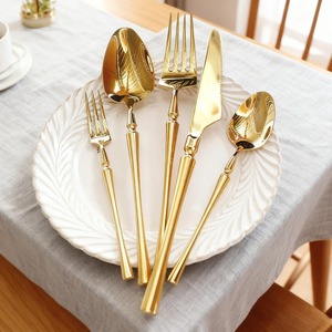 Ensemble de couverts en acier inoxydable plaqué or, finition miroir, luxe, fourchette, cuillère, couteau, pour mariage, kit 4 pièces - Product Image 4