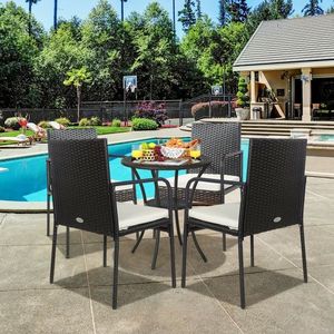 Set da Pranzo in Rattan Intrecciato a 4 Pezzi con Cuscini per Uso in Giardino - Product Image 1