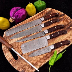 Juego de Cuchillos de Chef de 7 Piezas de Acero de Damasco Forjado a Mano, Cuchillos de Cocina Profesionales con Mango de Madera Ambidiestro, Juego de Cuchillos para Exteriores - Product Image 6