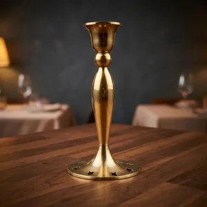 Elegant <b>Gold</b> Brass <b>Candlestick</b> <b>Holder</b> with Star Cutout Base, Vintage Decorative Candle Stand for Home & Table Decor - Product Image 4