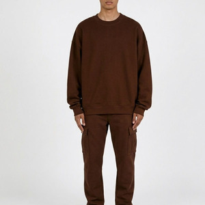 Blank Crewneck Sweatshirt <b>Men</b> Boxy Fit Chocolate Brown Streetwear Oversized <b>Pullover</b> Wholesale OEM - Product Image 1