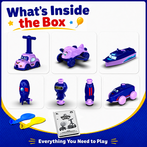 Mirana Balloon Car Launcher Toy Set for Kids-Manual Air Pump-<b>Train</b>, Aeroplane, Boat & Astronaut Racecar Playsets-Screen Free - Product Image 2