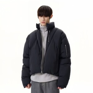 Chaqueta de Plumón Negra Personalizada de Alta Calidad para Hombre, Informal, para Exteriores, Resistente al Viento, Impermeable, Transpirable, con Cierre, Tallas Grandes - Product Image 4
