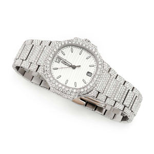 Montre à quartz en acier inoxydable style hip-hop avec diamants Moissanite VVS et bracelet de 20 mm, cadran en verre - Product Image 3