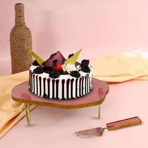 Support à gâteau carré en résine lavable, fait main, écologique, de luxe, avec couteau assorti, plateau à dessert orné de pierres brillantes, pour mariages - Product Image 6