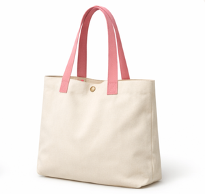 Custom Logo Cotton Canvas Tote <b>Bag</b> Large Size Pink Handles Button Closure Reusable Shopping <b>Bag</b> for Women Daily Use - Product Image 3