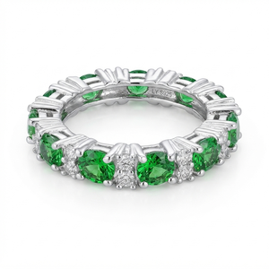 925 Silver Green Aquamarine <b>CZ</b> Oval Breed <b>Ring</b> 18K Gold Plated Rhodium Plated Classic Gemstone Wedding Band Jewelry Unisex - Product Image 4