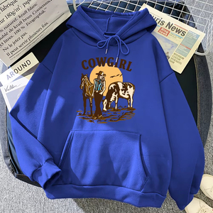 Sudaderas con capucha para mujer, nueva calidad, diseño 'La Vaquera y su Vaca y Caballo Viven en el Oeste', estilo Hip Hop urbano, cuello redondo con bolsillo - Product Image 1