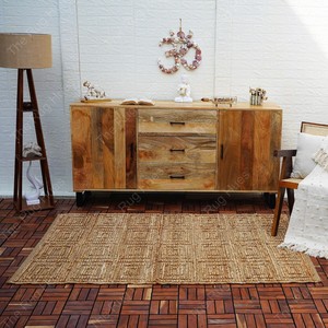 Tapis de bain rectangulaire en jute géométrique fait main, avec envers antidérapant en caoutchouc, style moderne, à poils ras, pour salle de bain - Product Image 6