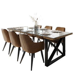 Table de salle à manger de style vintage en bois de récupération avec texture naturelle craquelée, plateau carré et pieds en fer industriel en forme de X pour cuisine et restaurant - Product Image 5