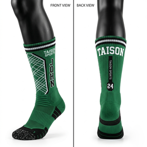 Chaussettes de lacrosse haut de gamme en laine/élasthanne 200 GSM, vert, noir, blanc, jacquard, logo personnalisé, tricotées, séchage rapide, respirantes - Product Image 1