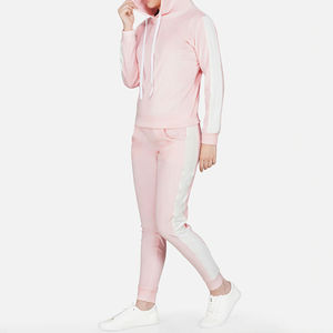 Women <b>Pink</b> Hooded <b>Tracksuit</b> Set Full Sleeve Solid Color Casual Wear With Drawstring Closure Side Pocket Regular Fit Autumn Style - Product Image 5