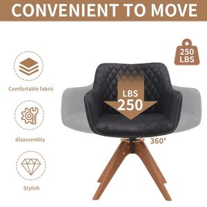 เก้าอี้หนังนิ่มสีดำทันสมัยสำหรับสำนักงานพร้อมขาไม้โอ๊คสำหรับพื้นที่ขนาดเล็ก-ชุดละ2ชิ้น - Product Image 4