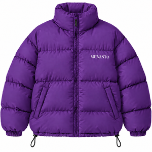 <b>Purple</b> Custom <b>Men</b>’s Puffer Jacket Winter Warm Quilted Down Jacket Premium Stand Collar Full Zip Oversized Embroidered Jacket - Product Image 1
