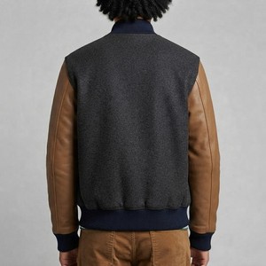 Blouson universitaire pour homme gris foncé en laine/polyester imperméable à col montant et fermeture éclair, style universitaire avec motif lettres - Product Image 6