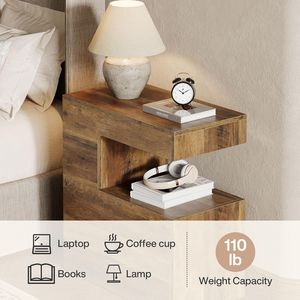 Tavolino a C da 65 cm, Tavolino da Salotto Stile Rustico per Divano con 2 Ripiani Portaoggetti, 1 Pezzo - Product Image 3