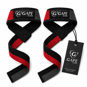 Sangles de levage GAPE SPORTS noires et rouges en polyester et nylon, haute élasticité, antidérapantes, pour la musculation et l'entraînement de force - Product Image 6