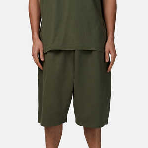 Men's Solid Color Cotton Bermuda Shorts Mid Waist <b>Elastic</b> Comfortable Casual Style Green - Product Image 1