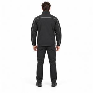Chaqueta Softshell Negra Personalizada para Hombre, Cortavientos, con Cuello Alto y Cierre de Cremallera, con Cinta Reflectante, Informal - Product Image 2