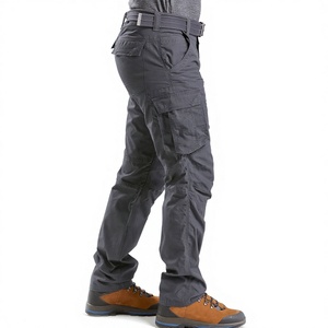Pantalon cargo unisexe gris foncé respirant, style vêtement de travail, coupe droite, longueur intégrale, couleur unie, en toile, multi-poches - Product Image 1