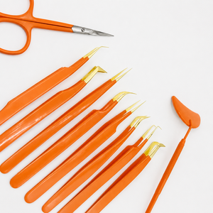 HARRAR GROUP Ensemble professionnel de pinces et ciseaux de précision en acier inoxydable, pointes dorées lisses, longueur 13 cm, pour extensions de cils - Product Image 2