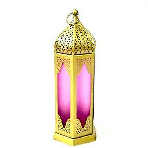Antique <b>Brass</b> Moroccan Candle <b>Lantern</b> Arch Cutout Frame Clear Glass Panel Hanging <b>Lantern</b> Tabletop Candle Holder Light Lamp - Product Image 6