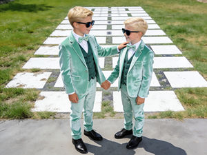 Costume formel en velours bleu ciel pour garçons, ensemble 3 pièces – Tenue de luxe pour mariage et fête pour enfants - Product Image 1