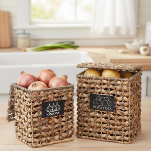 Potato and Onion <b>Storage</b> Bin <b>Vegetable</b> <b>Storage</b> Basket with Lid Made from Water Hyacinth & Seagrass B2B Price - Product Image 4