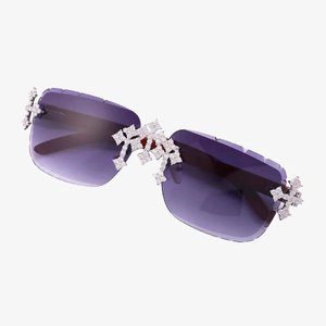 Designer Iced Out Rimless Square Lightweight Sunglasses Crystal <b>Eyewear</b> with Wood Temples Unisex Fashion Party Shades - Product Image 1