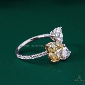 Bague de fiançailles en or jaune massif 9k-18k, diamant de laboratoire jaune taille cœur 3,86 carats, qualité D-E, pureté VVS-VS, certifié IGI, pour mariée - Product Image 3