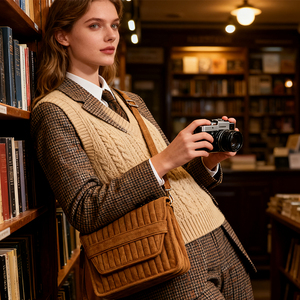 Bolso Bandolera de Gamuza Marrón Personalizado al por Mayor, Estilo Retro Simple, Ideal para el Uso Diario - Product Image 1