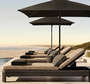 Chaise longue d'extérieur en teck massif de haute qualité, moderne, noire, avec dossier réglable, durable, résistante aux intempéries, style minimaliste - Product Image 2