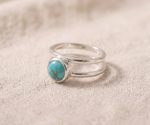 925 Silver Turquoise Gemstone <b>Ring</b> Bezel <b>Set</b> <b>Gold</b> Plated Vintage Boho Double Band Jewelry for Women - Product Image 4