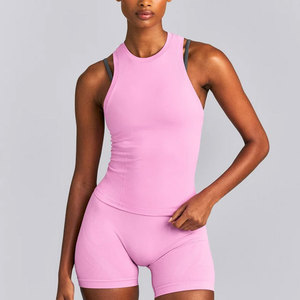 Débardeur de sport côtelé sans manches pour femme, coupe ajustée, longueur standard, compression, séchage rapide, vente en gros, prix bas, maillot de sport - Product Image 1